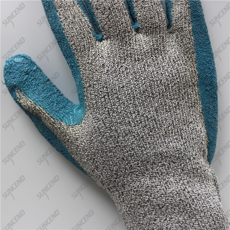 HPPE cut 5 liner palm coating firm grip crinkle latex gloves