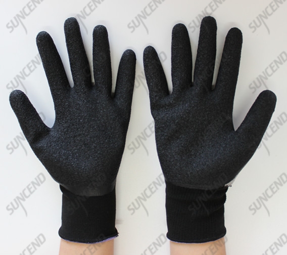 15g nylon+spandex Gray liner black latex crinkle finish safety glove