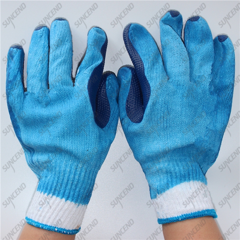 Cheap work 10G polycotton blue laminated rubber gloves for Brazil