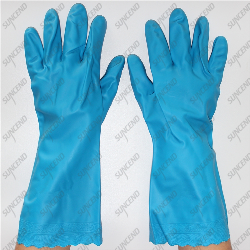 Spray special texture cuff blue PVC household washing gloves