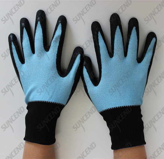 Flexible and breathable 15g nylon+spandex daily duty work gloves with crinkle la