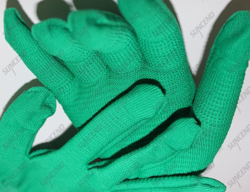 Women garden work safety anti slip high elastic green polyester gloves