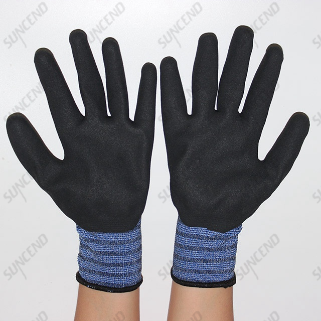 Sandy Nitrile Coated Work Gloves with Polyester/nylon Liner