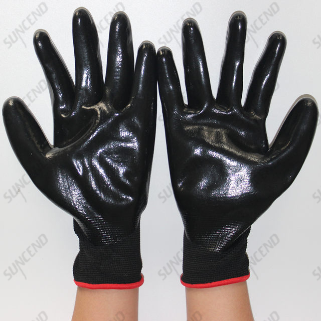 Black Nitrile Coated Nylon/polyester Work Gloves