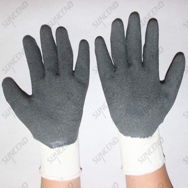 10 gauge black polycotton grey crinkle latex coated work gloves