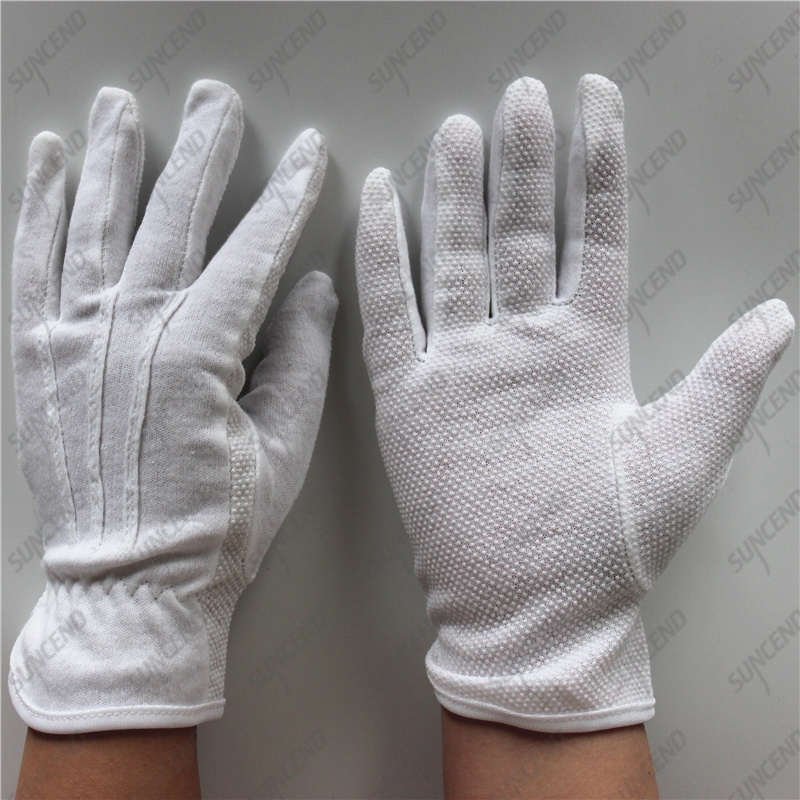 Safety white ceremonial PVC dotted 100% polyester esd gloves