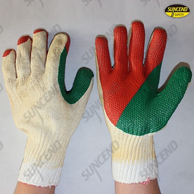 Double color film rubber coated work gloves