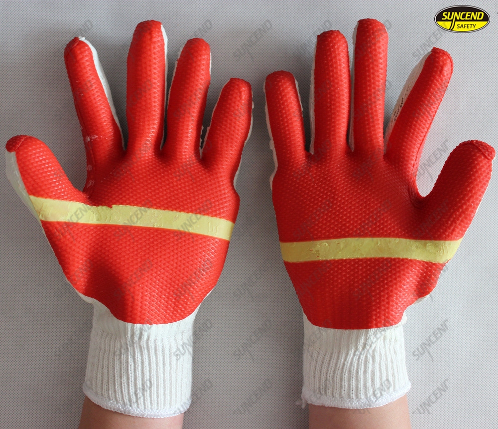 10G polycotton rubber palm coated safety working gloves