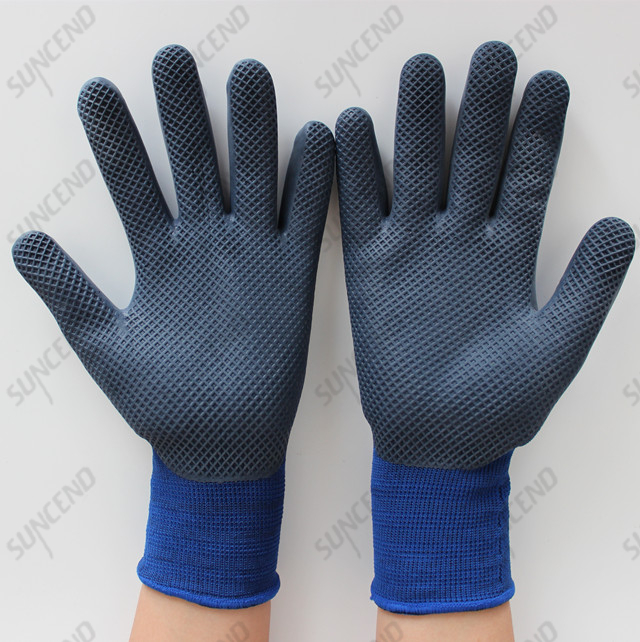 Blue Nylon Knite Comfortable And Breathable Hand Working Gloves With Foam Finish
