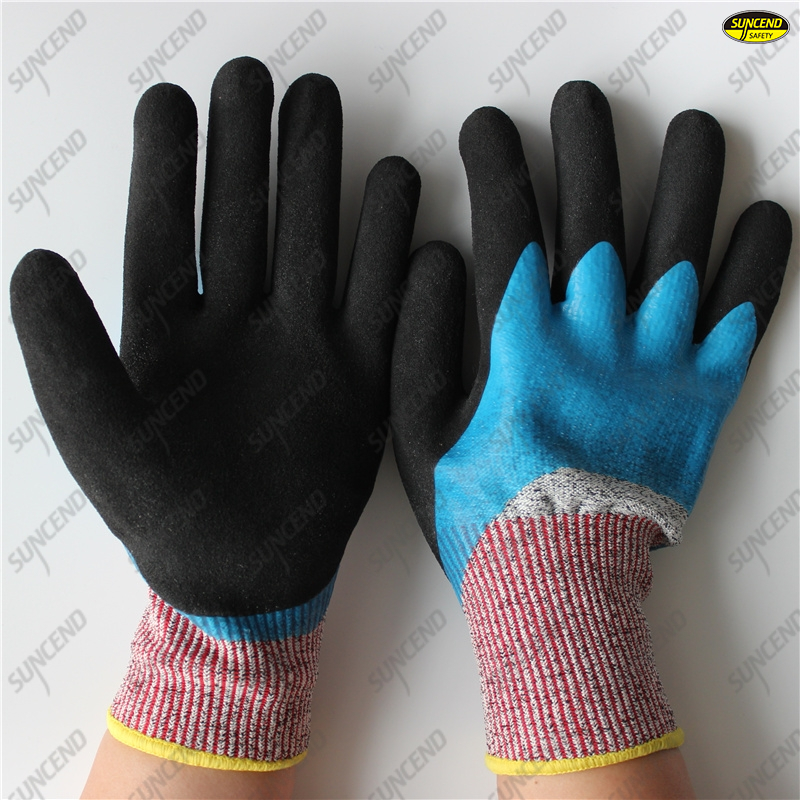 Cut resistant HPPE liner guantes nitrilo double coated soft foam nitrile gloves