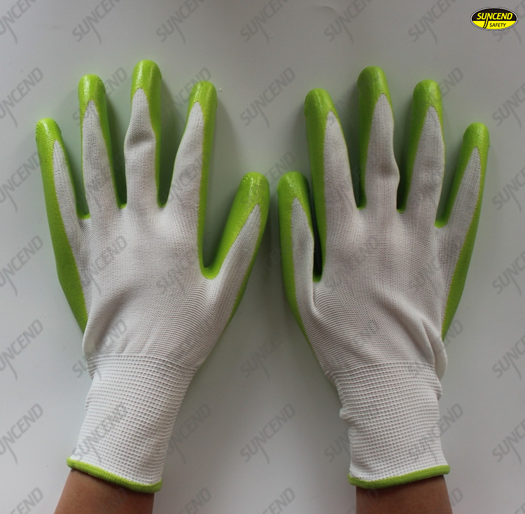 13gauge polyester Nitrile coated safety gloves