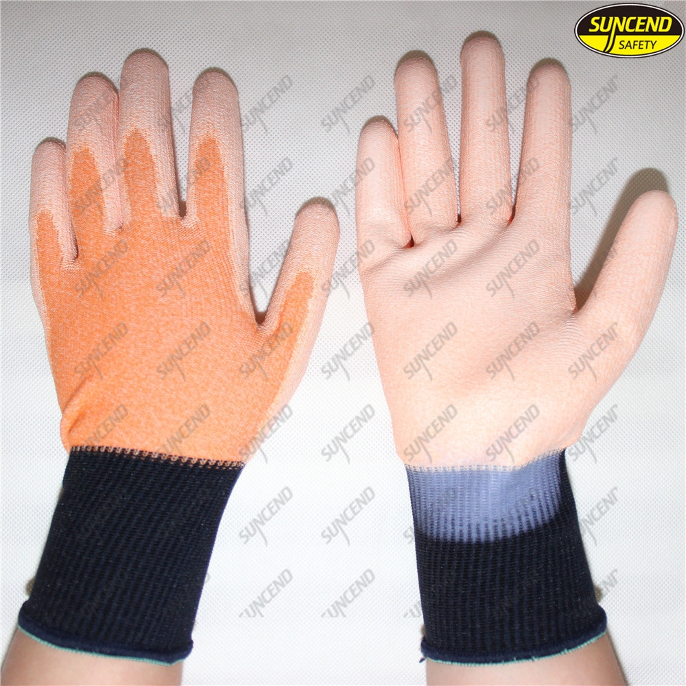 Printing logo polyester liner PU coated testing gloves