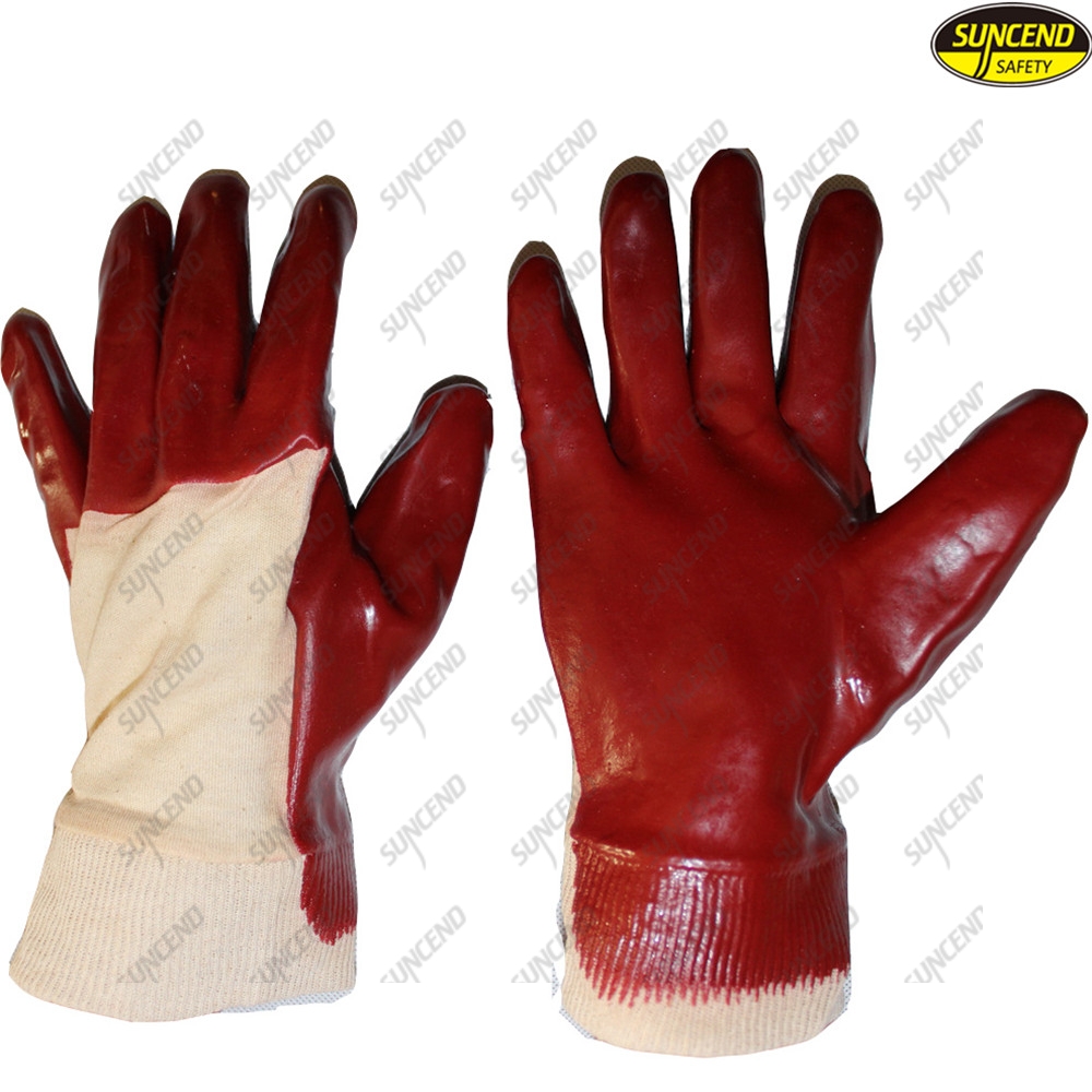 Factory price long red pvc coated safety gloves
