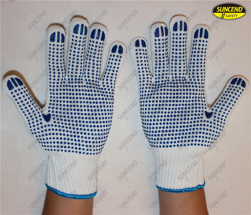 pvc dotted cotton working gloves knitted polycotton gloves