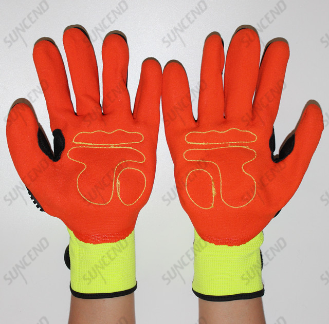 Anti-impact Gripper Gloves TPR Knuckles, Reinforced Thumb Crotch, Hook & Loop Closure, Nitrile Palm, Breathable Work Glove