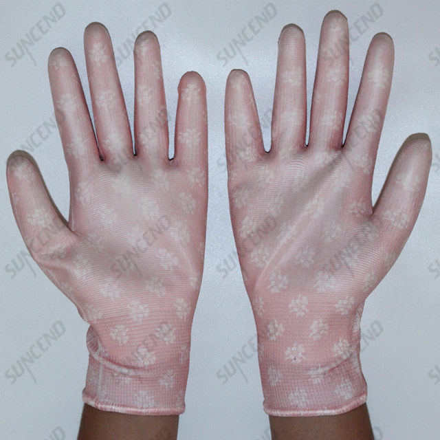 Nylon/polyester Material And White Color PU Fit Antistatic Gloves