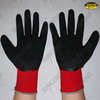 Seamless red polyester liner crinkle latex palm coated work gloves