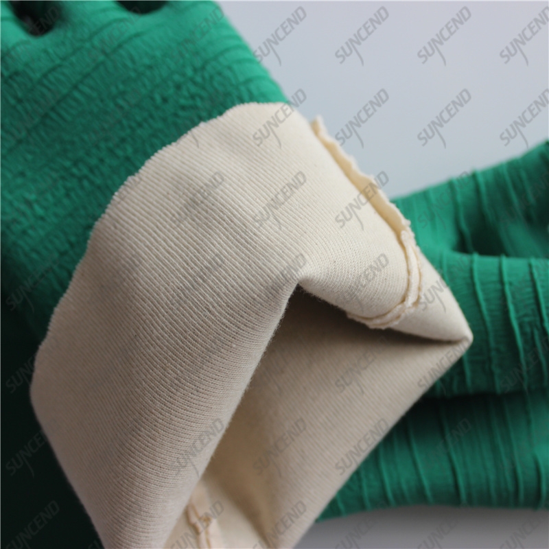 100% cotton liner corrugated gristle big crinkle green latex gloves