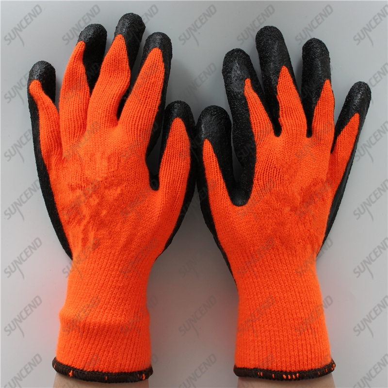 Industrial 10 Gauge Polycotton Grey Crinkle Latex Coated Safety Gloves