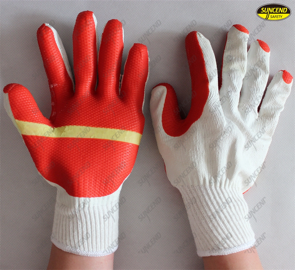10G polycotton rubber palm coated safety working gloves