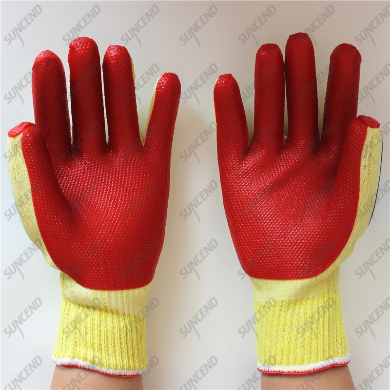 Double laminated blue orange rubber coated construction gloves