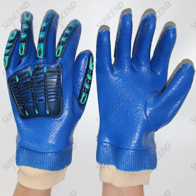 PVC Coated Knit Wrist Rough Finish Work Gloves with TPR Back