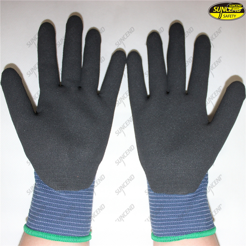 Sandy nitrile palm dipped polyester liner hand gloves