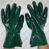 Chemical resistant green smooth PVC fishery gloves with interlock cotton liner