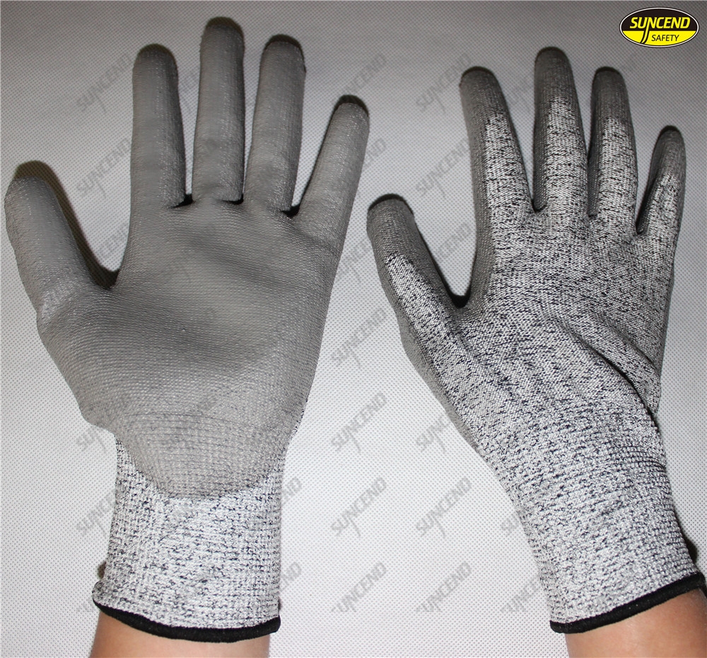 Cut proof HPPE liner hand protective pu coated gloves