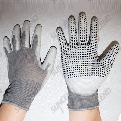 PU palm fit work gloves with PVC dot