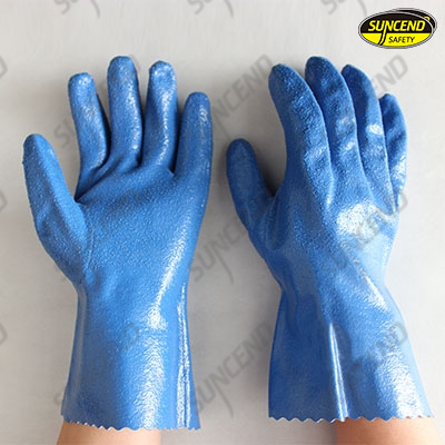 Blue nitrile full dipped long cuff work gloves