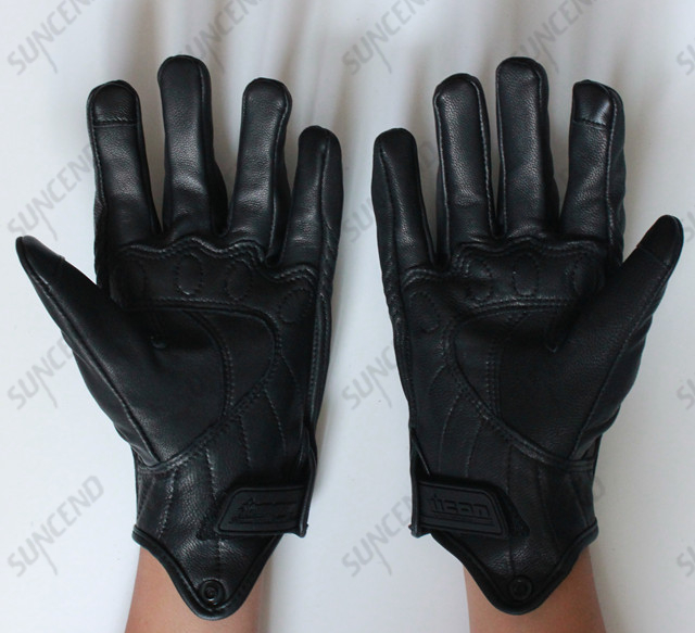 EVA Palm Pad Motorbike Gloves Genuine Leather Full Finger Black Large Gloves