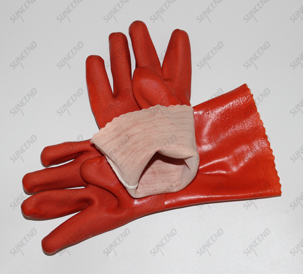 27cm/30cm Orange/Blue/Green/Black PVC Fully Coated Gloves with 100% Cotton Lining