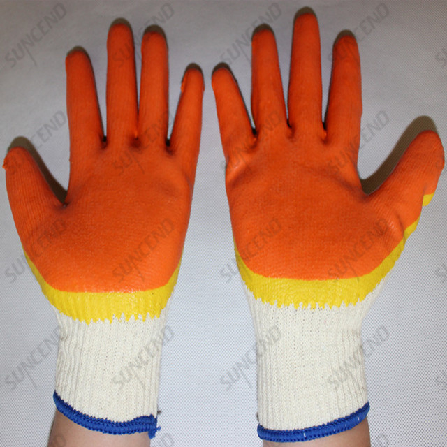 10G orange yellow bicolor latex coated work gloves for South America