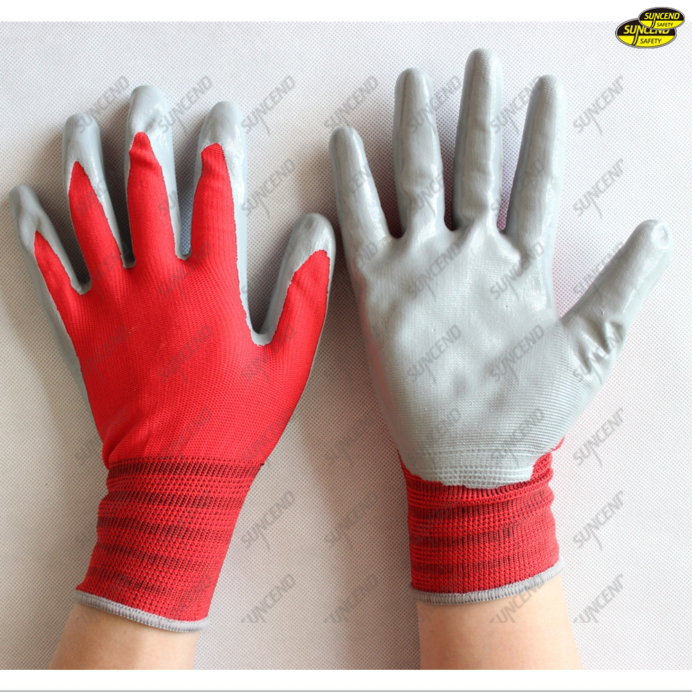 13G polyester liner nitrile palm coated security gloves
