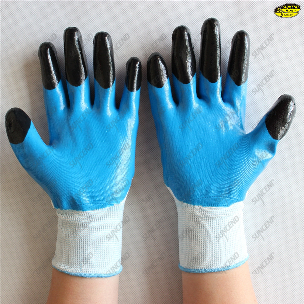 Safety working use smooth nitrile coated hand job gloves