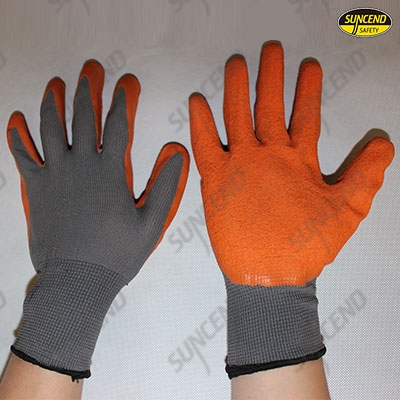 Nylon liner crinkle latex palm coated work gloves