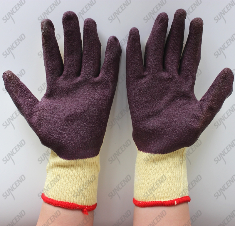 Industrial 10G polycotton anti slip grip crinkle latex work gloves