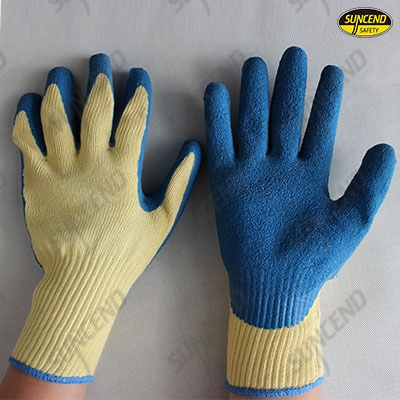Aramid fiber liner latex rubber coated anti-cut work gloves 