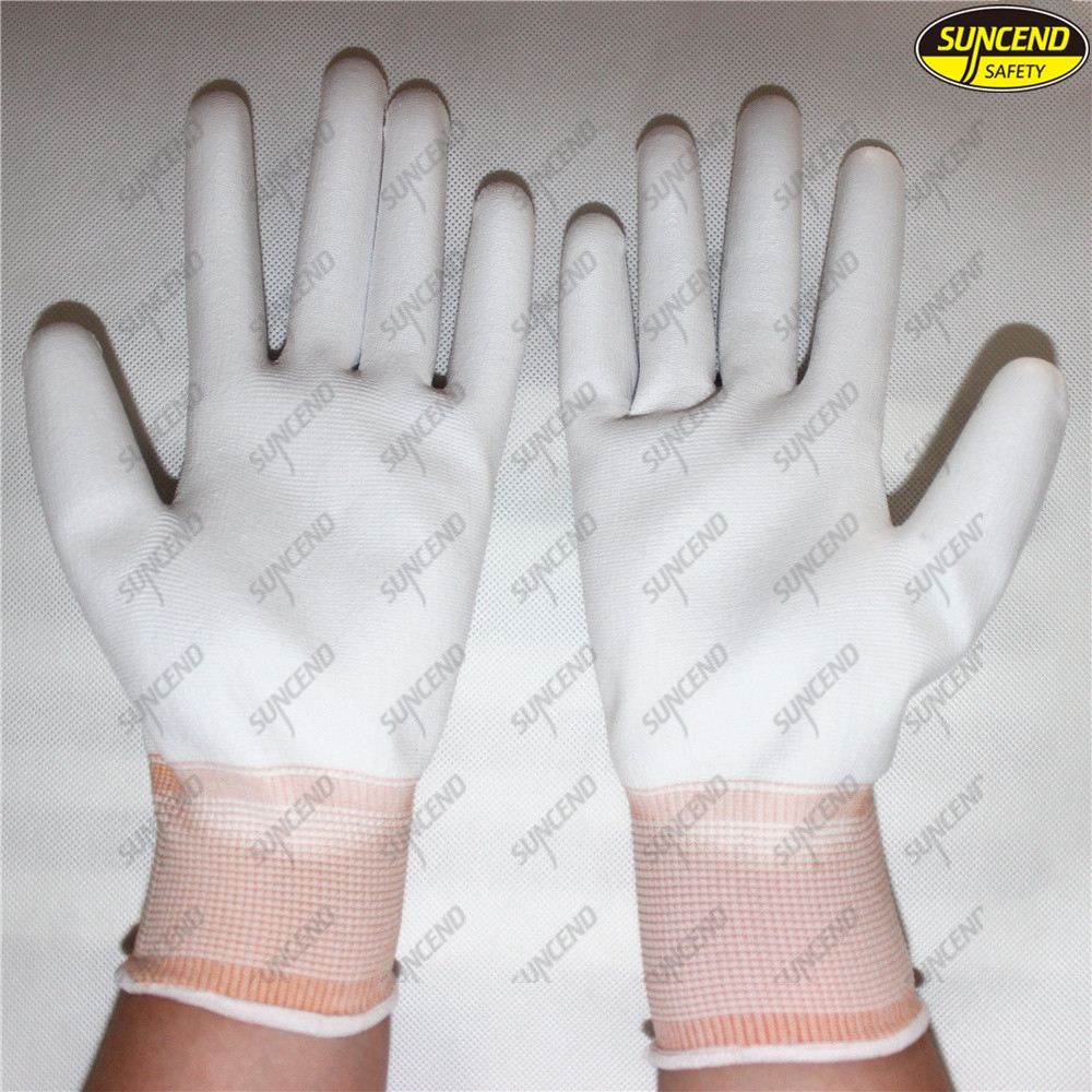 PU palm coated work nylon polyester liner antistatic gloves