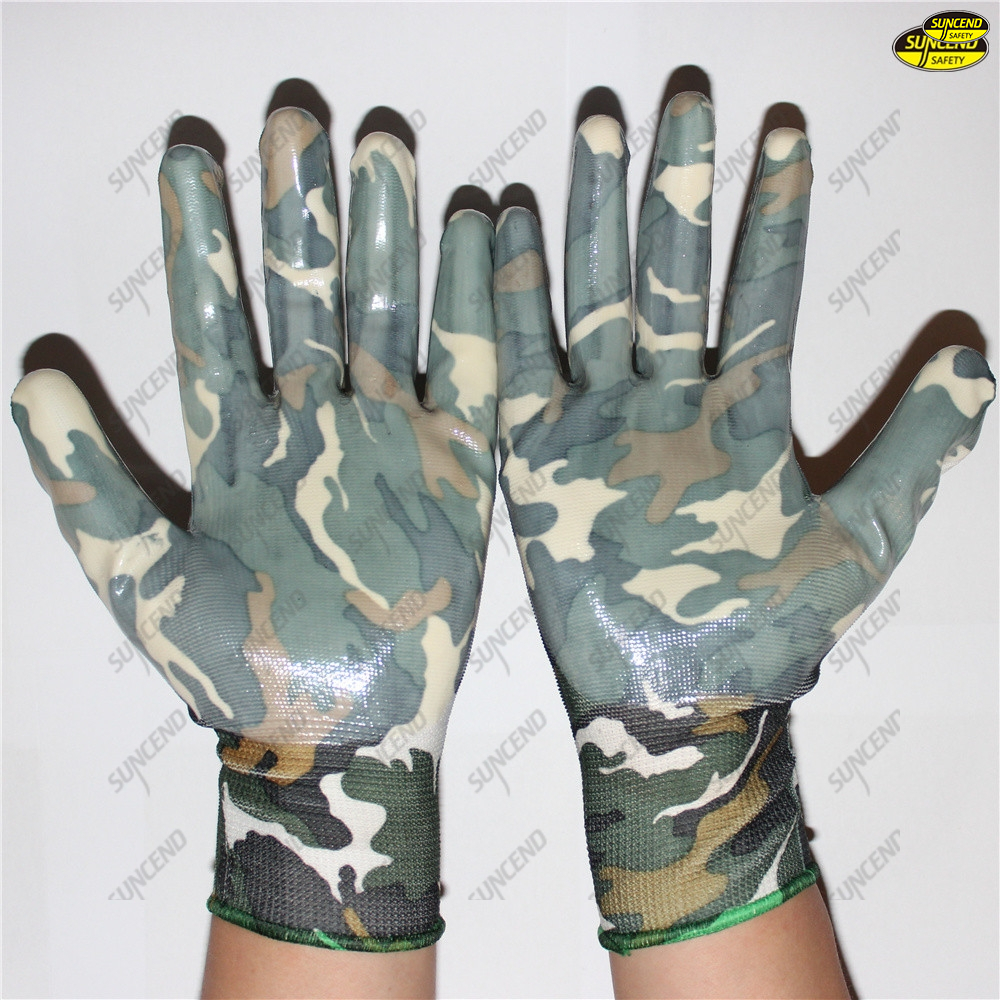 Gardening work use smooth nitrile coated women gloves