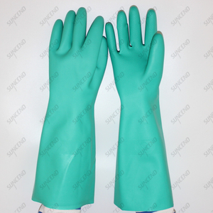 Diamond Textured Finish Chemical Resistant 45cm Green Nitrile Fully Coated Safety Gloves 