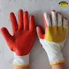 Red rubber palm coated gloves with yellow joint