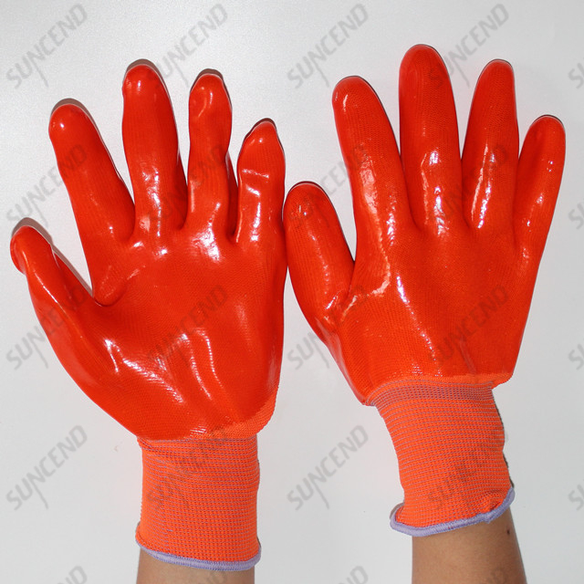 PVC Fully Dipped Working Gloves with Knitted Wrist