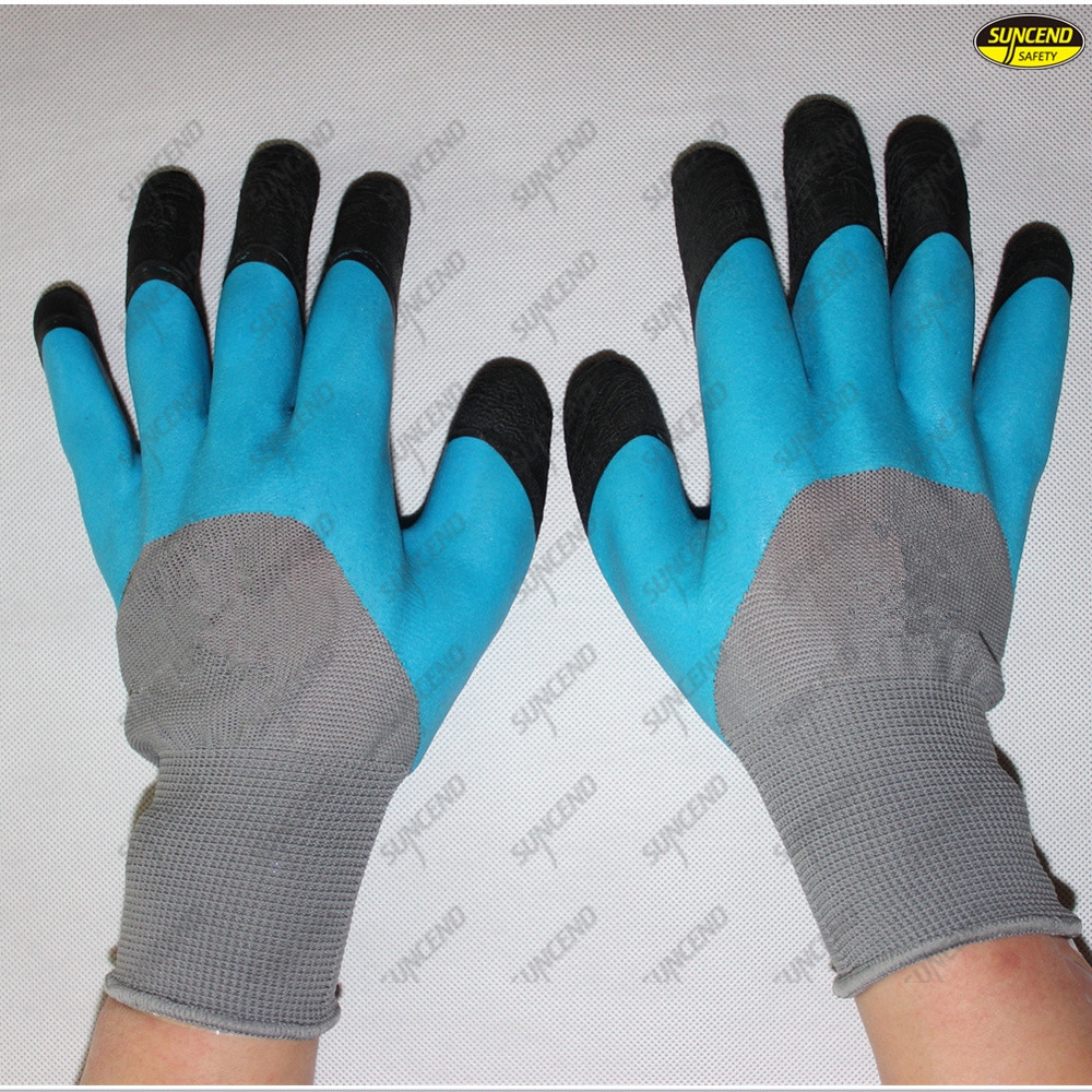 Finger double dipped foam latex coated safety gloves