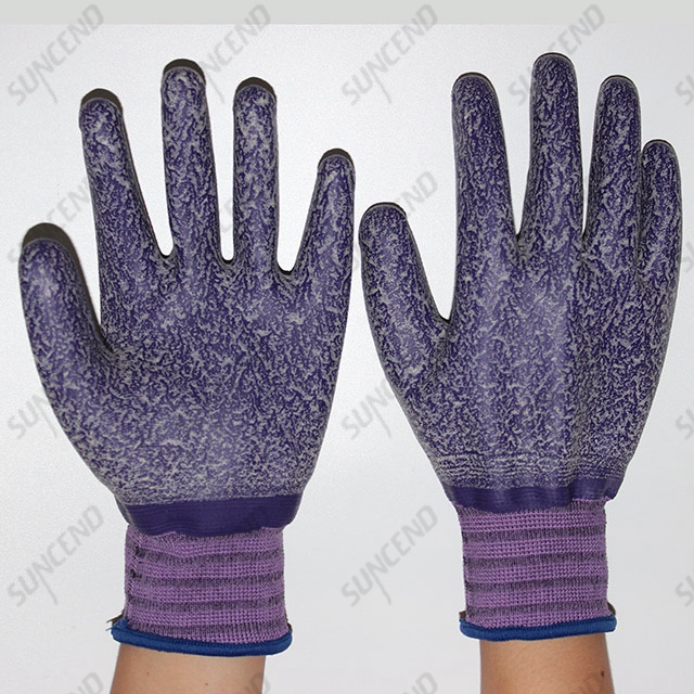 Purple Latex Coated Rough Finish Work Gloves