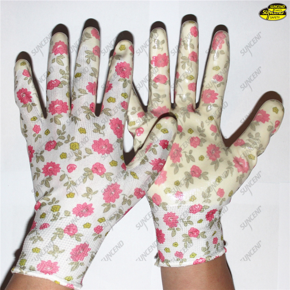 Palm nitrile smooth polyester liner safe hand gloves