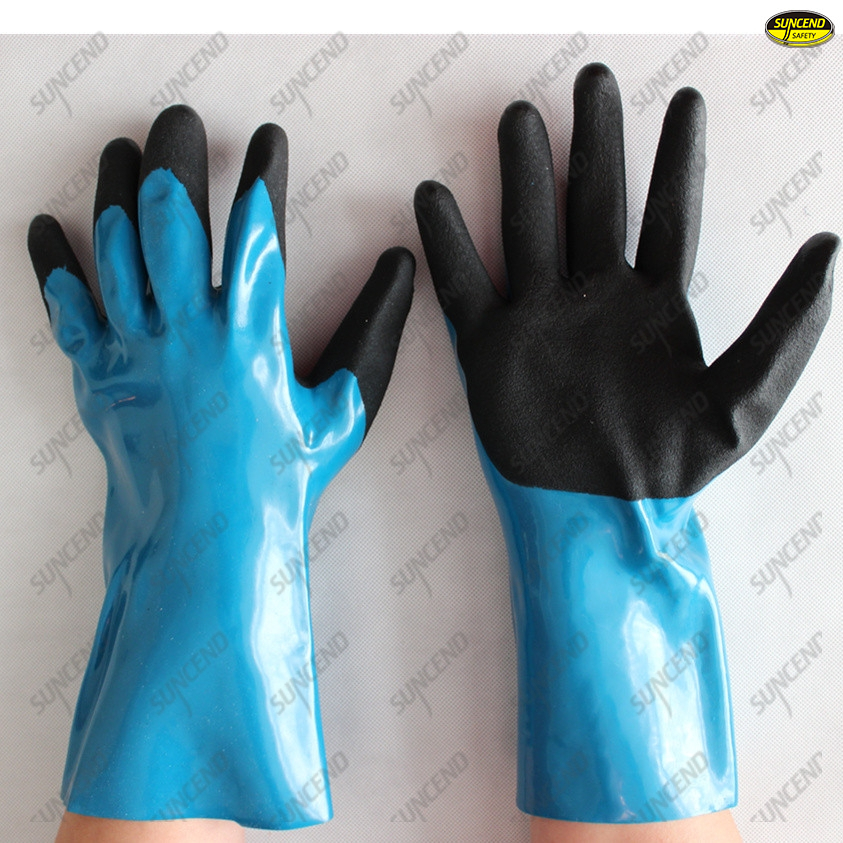 18G nylon liner nitrile sandy palm long cuff gloves