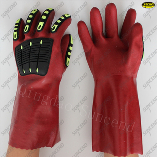 30cm cotton liner TPR gauntlet red sandy PVC mining gloves