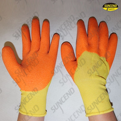 Orange pvc coated jersey liner winter work gloves